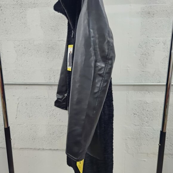 NWT Andrew Marc Women’s Tunis Pleather Trimmed Sherpa Coat Black Size S - Picture 4 of 8
